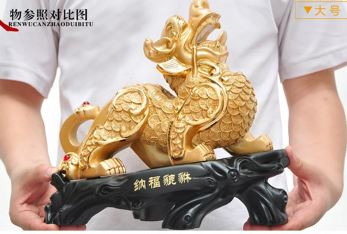 A pair # GOOD office homeTalisman Protection Money Drawing 3D Propitious gold PI XIU Sculpture FENG SHUI art statue