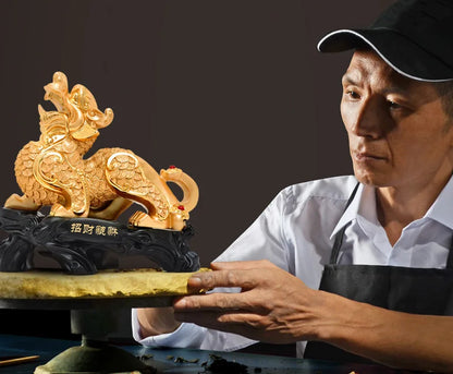 A pair # GOOD office homeTalisman Protection Money Drawing 3D Propitious gold PI XIU Sculpture FENG SHUI art statue