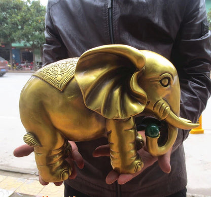 A pair --HOME office SHOP Business ART Money Drawing GOOD LUCK Mascot # India Thailand FU Elephant FENG SHUI Brass statue