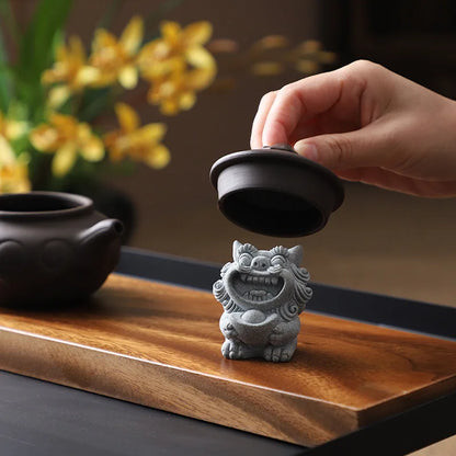 A pair Lucky Stone Lion Statuette Bluestone Carving Chinese mascot Home Room Office Potted Fish Tank Ornaments Free Delivery