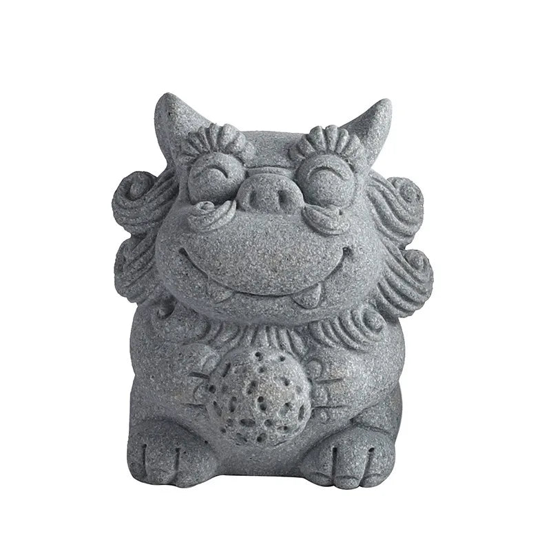 A pair Lucky Stone Lion Statuette Bluestone Carving Chinese mascot Home Room Office Potted Fish Tank Ornaments Free Delivery