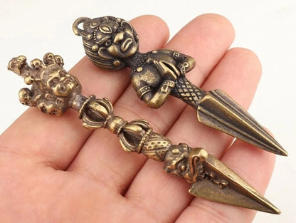 A pair OLD BUDDHIST CHINA BRONZE RITUAL ITEMS PENDANT EXORCIST MASCOT STATUE