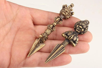 A pair OLD BUDDHIST CHINA BRONZE RITUAL ITEMS PENDANT EXORCIST MASCOT STATUE