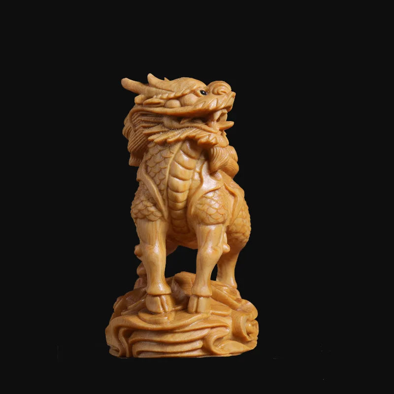 A pair Solid Wood Carving  Kirin mascot ornament，Wooden hand-carved，Chinese style home decor figurines，gift crafts