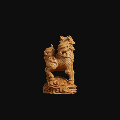 A pair Solid Wood Carving  Kirin mascot ornament，Wooden hand-carved，Chinese style home decor figurines，gift crafts
