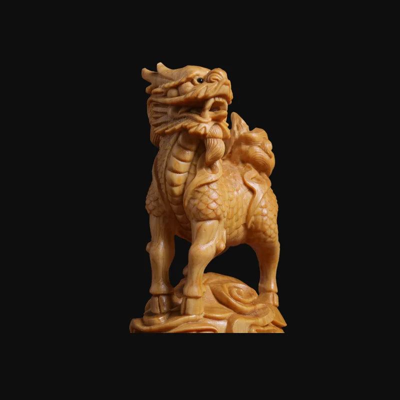 A pair Solid Wood Carving  Kirin mascot ornament，Wooden hand-carved，Chinese style home decor figurines，gift crafts