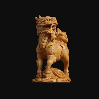 A pair Solid Wood Carving  Kirin mascot ornament，Wooden hand-carved，Chinese style home decor figurines，gift crafts