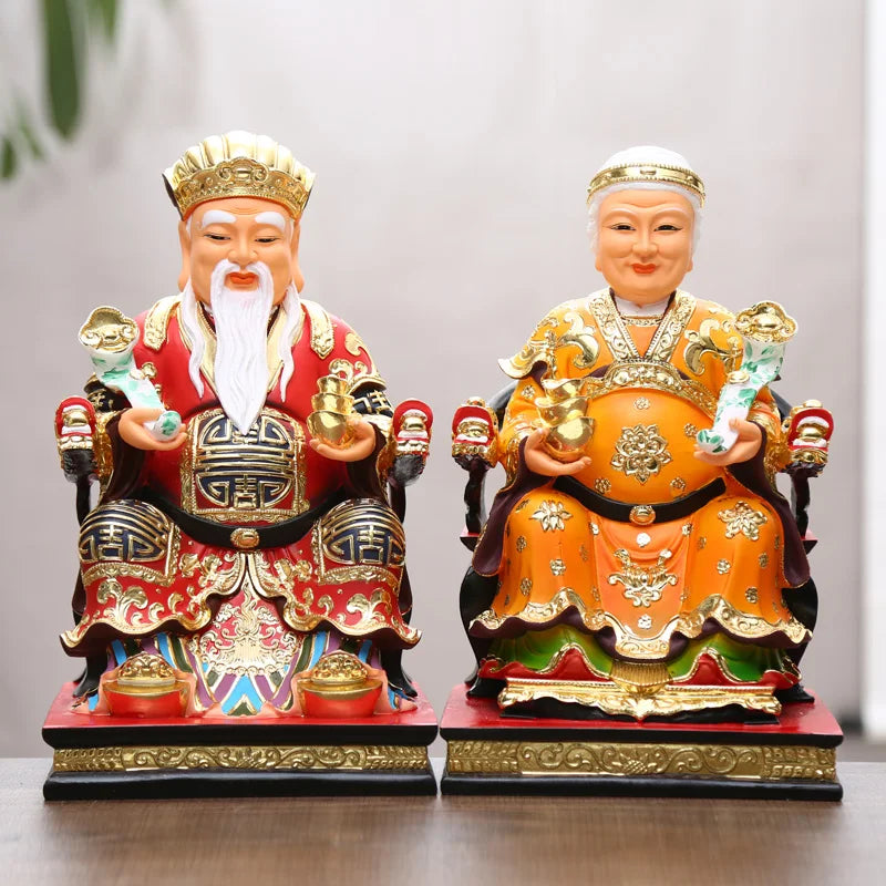 A pair Southeast Asia God of wealth BUDDHA figure HOME shop protection Prosperity LUCK CAI SHEN TU DI GONG PO FENG SHUI statue