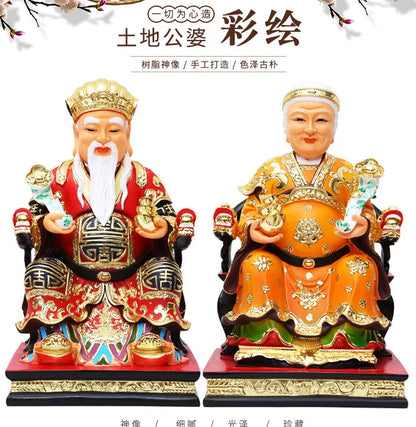 A pair Southeast Asia God of wealth BUDDHA figure HOME shop protection Prosperity LUCK CAI SHEN TU DI GONG PO FENG SHUI statue
