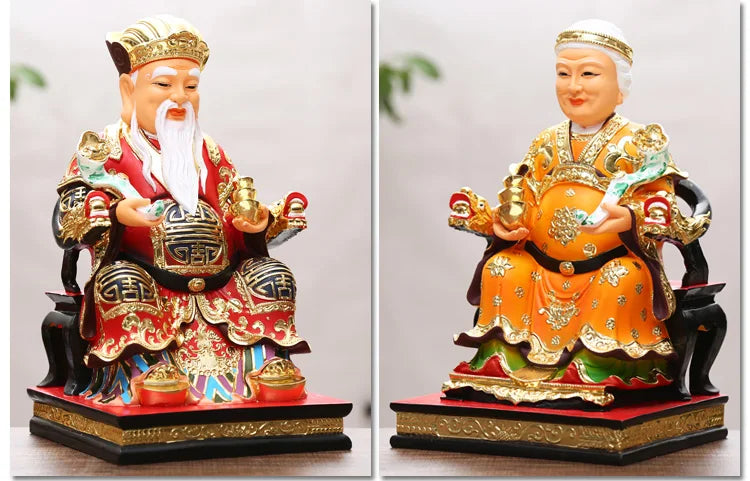 A pair Southeast Asia God of wealth BUDDHA figure HOME shop protection Prosperity LUCK CAI SHEN TU DI GONG PO FENG SHUI statue
