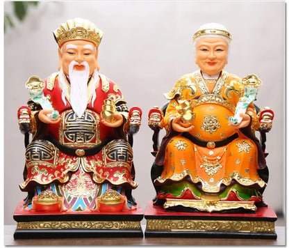 A pair Southeast Asia God of wealth BUDDHA figure HOME shop protection Prosperity LUCK CAI SHEN TU DI GONG PO FENG SHUI statue