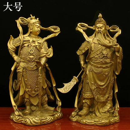 A pair Southeast Asia India Buddhism HOME Temple patron saint protect God GUAN GONG Veda Buddha Brass FENG SHUI statue