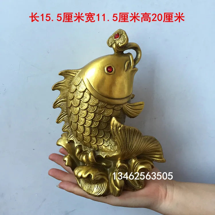 A pair # bless Business Success luck Talisman home office auspicious efficacious Mascot FENG SHUI GOLD fishes copper statue