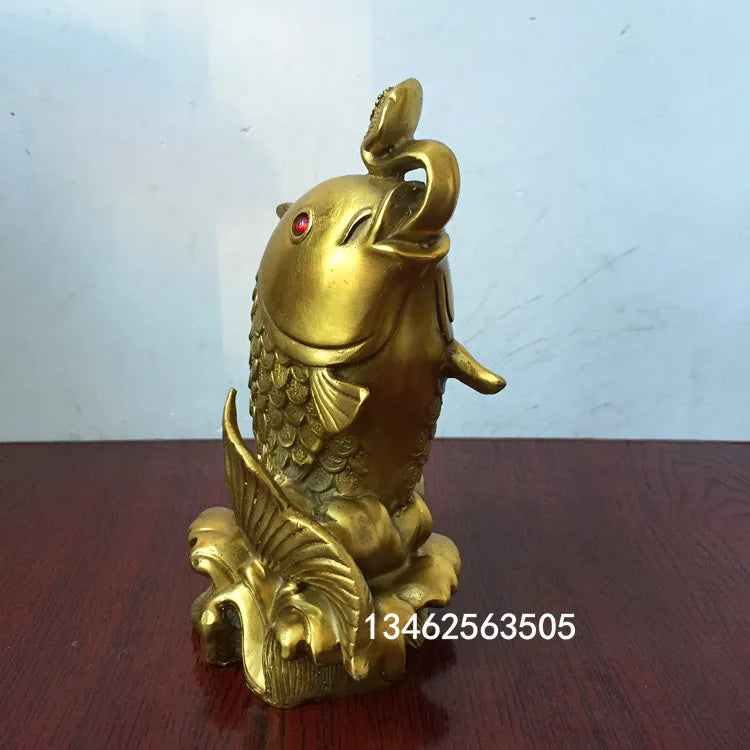 A pair # bless Business Success luck Talisman home office auspicious efficacious Mascot FENG SHUI GOLD fishes copper statue