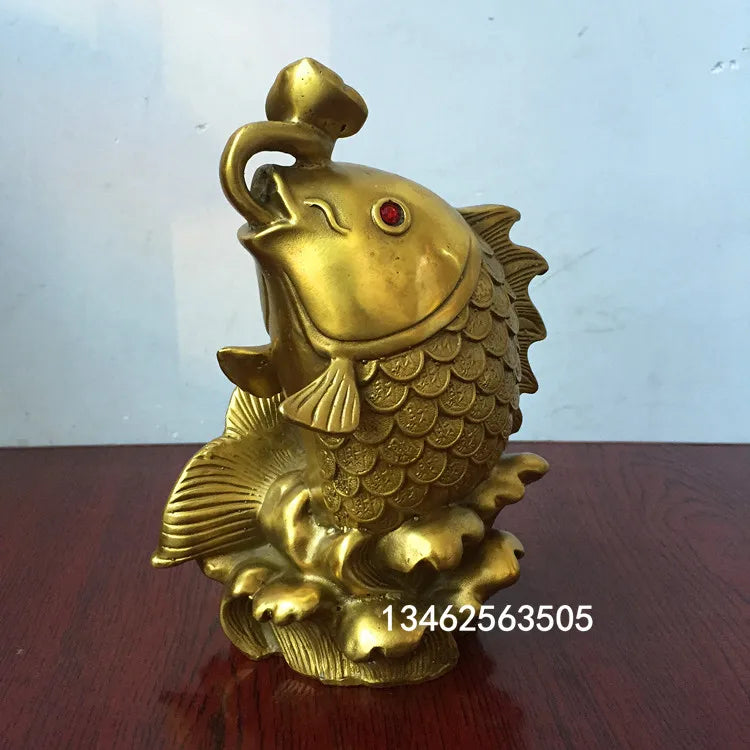 A pair # bless Business Success luck Talisman home office auspicious efficacious Mascot FENG SHUI GOLD fishes copper statue