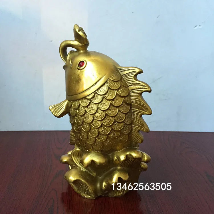 A pair # bless Business Success luck Talisman home office auspicious efficacious Mascot FENG SHUI GOLD fishes copper statue
