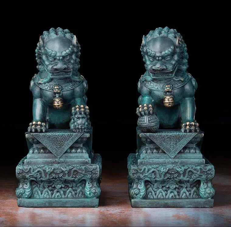 A pair bronze lions kylin # Limited Edition TOP Handmade Sculpture Exorcise evil spirit home company office propitious Ornament