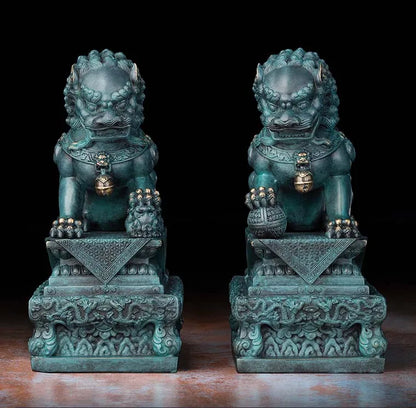 A pair bronze lions kylin # Limited Edition TOP Handmade Sculpture Exorcise evil spirit home company office propitious Ornament