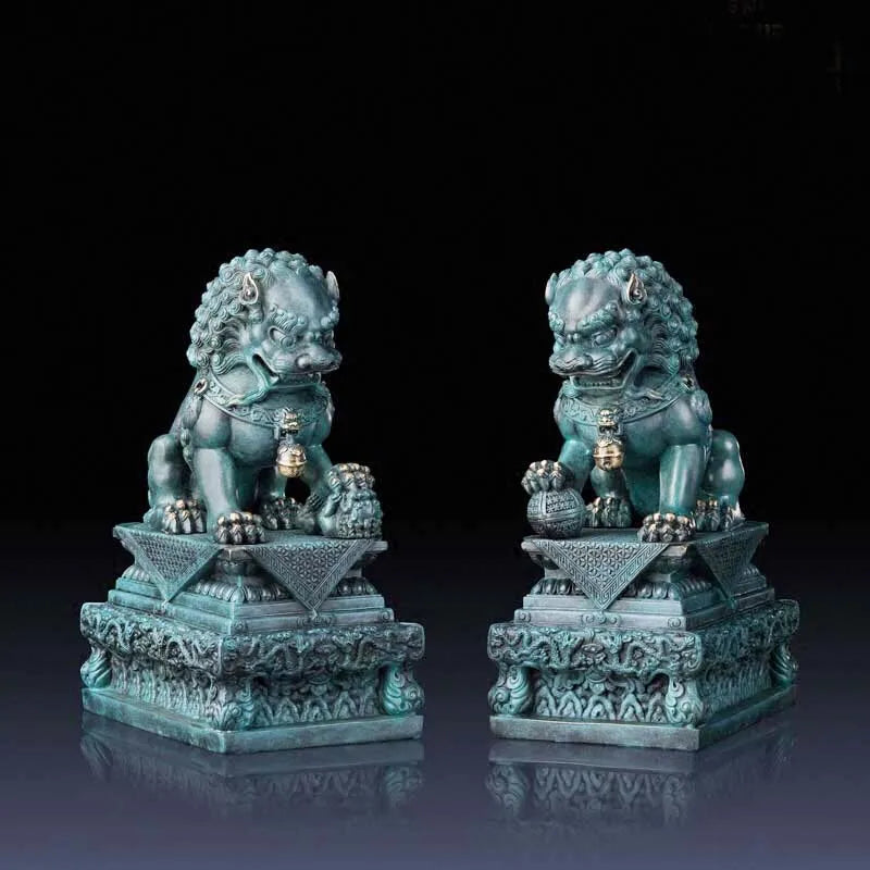 A pair bronze lions kylin # Limited Edition TOP Handmade Sculpture Exorcise evil spirit home company office propitious Ornament