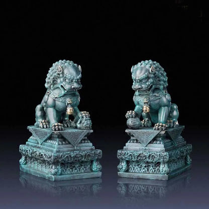 A pair bronze lions kylin # Limited Edition TOP Handmade Sculpture Exorcise evil spirit home company office propitious Ornament