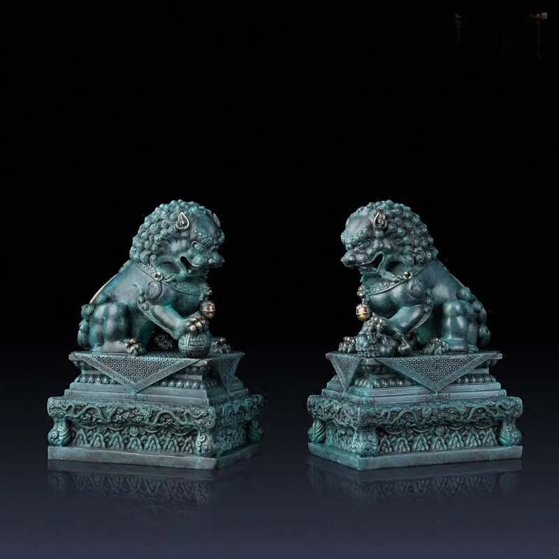 A pair bronze lions kylin # Limited Edition TOP Handmade Sculpture Exorcise evil spirit home company office propitious Ornament