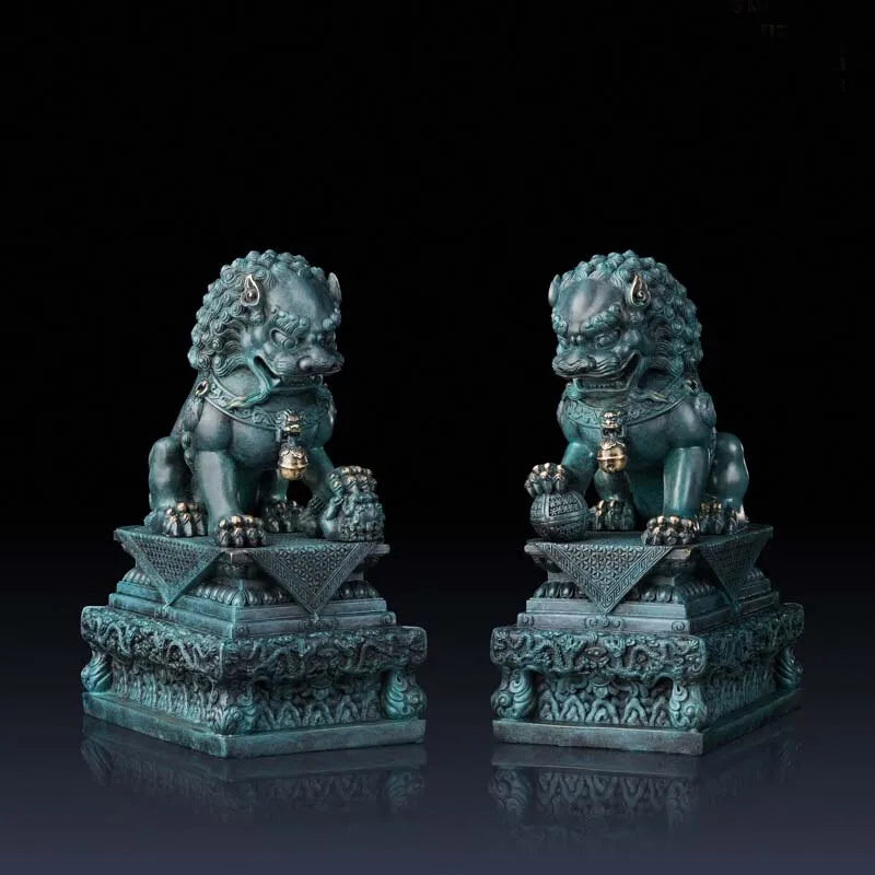 A pair bronze lions kylin # Limited Edition TOP Handmade Sculpture Exorcise evil spirit home company office propitious Ornament
