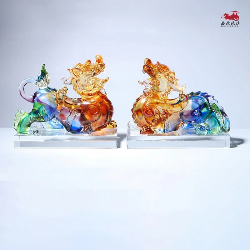 A pair of Coloured glaze brave troops ornaments fabulous wild beast  Shocking house beast housewarming gifts crafts