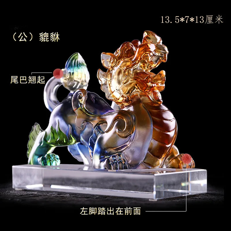 A pair of Coloured glaze brave troops ornaments fabulous wild beast  Shocking house beast housewarming gifts crafts