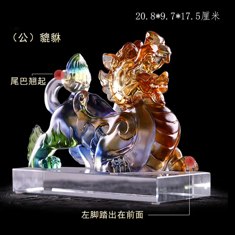 A pair of Coloured glaze brave troops ornaments fabulous wild beast  Shocking house beast housewarming gifts crafts