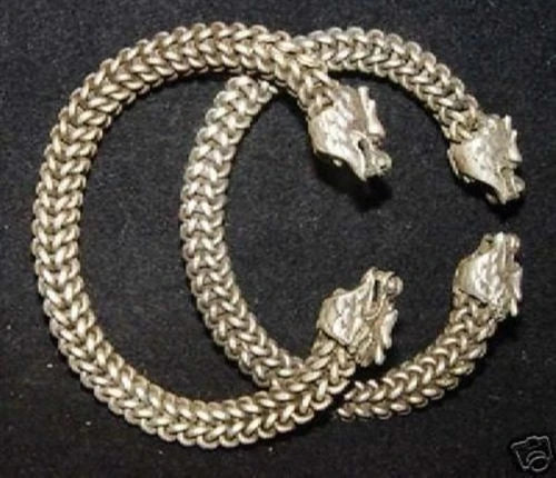 A pair of Elaborate fancy Miao silver dragon statue cuff bracelets