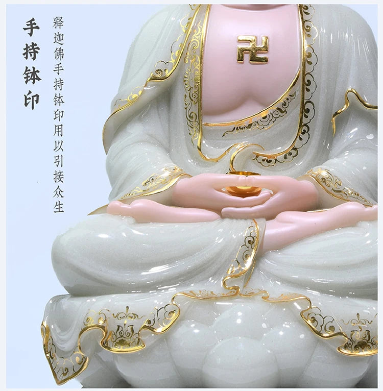 A set 3P High grade gilding jade Sakyamuni GUAN YIN Dizang pusa Three Sages SANSENG Buddha statue HOME family protection worship