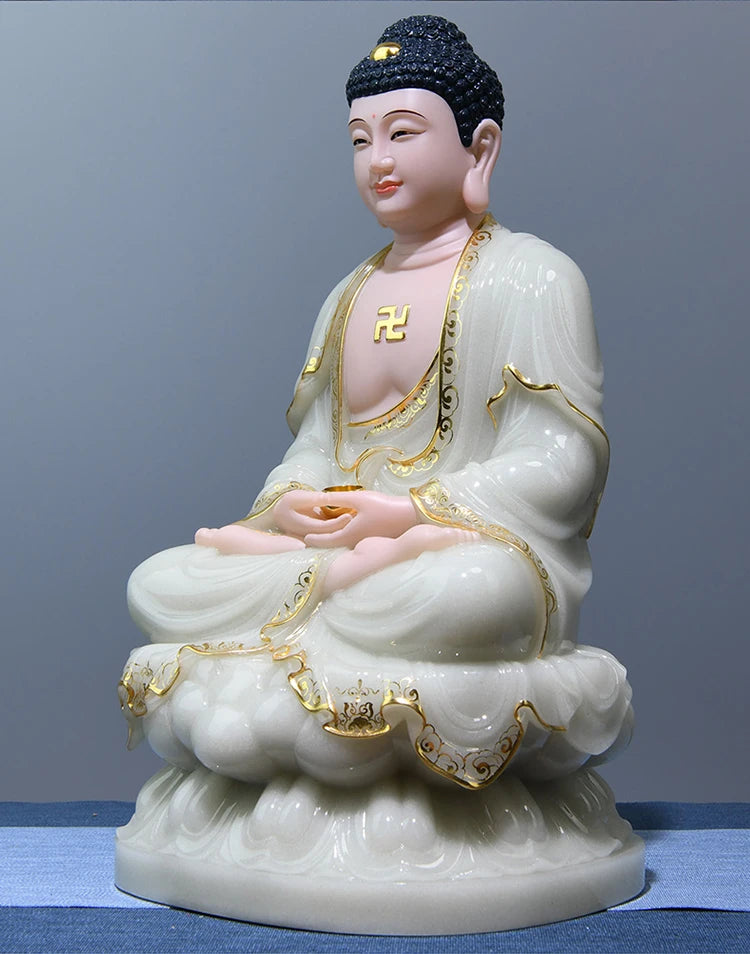 A set 3P High grade gilding jade Sakyamuni GUAN YIN Dizang pusa Three Sages SANSENG Buddha statue HOME family protection worship