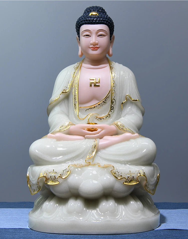 A set 3P High grade gilding jade Sakyamuni GUAN YIN Dizang pusa Three Sages SANSENG Buddha statue HOME family protection worship