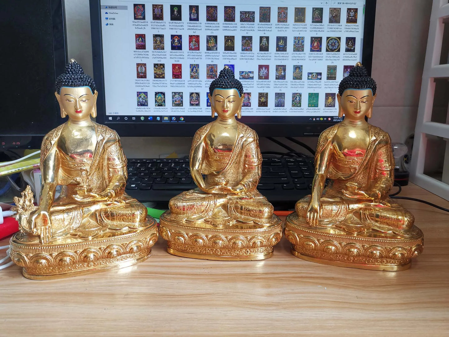A set 3P Sakyamuni Medicine Amitabha buddha statue Buddhism temple HOME gilded copper Buddha statue bless safe health good luck