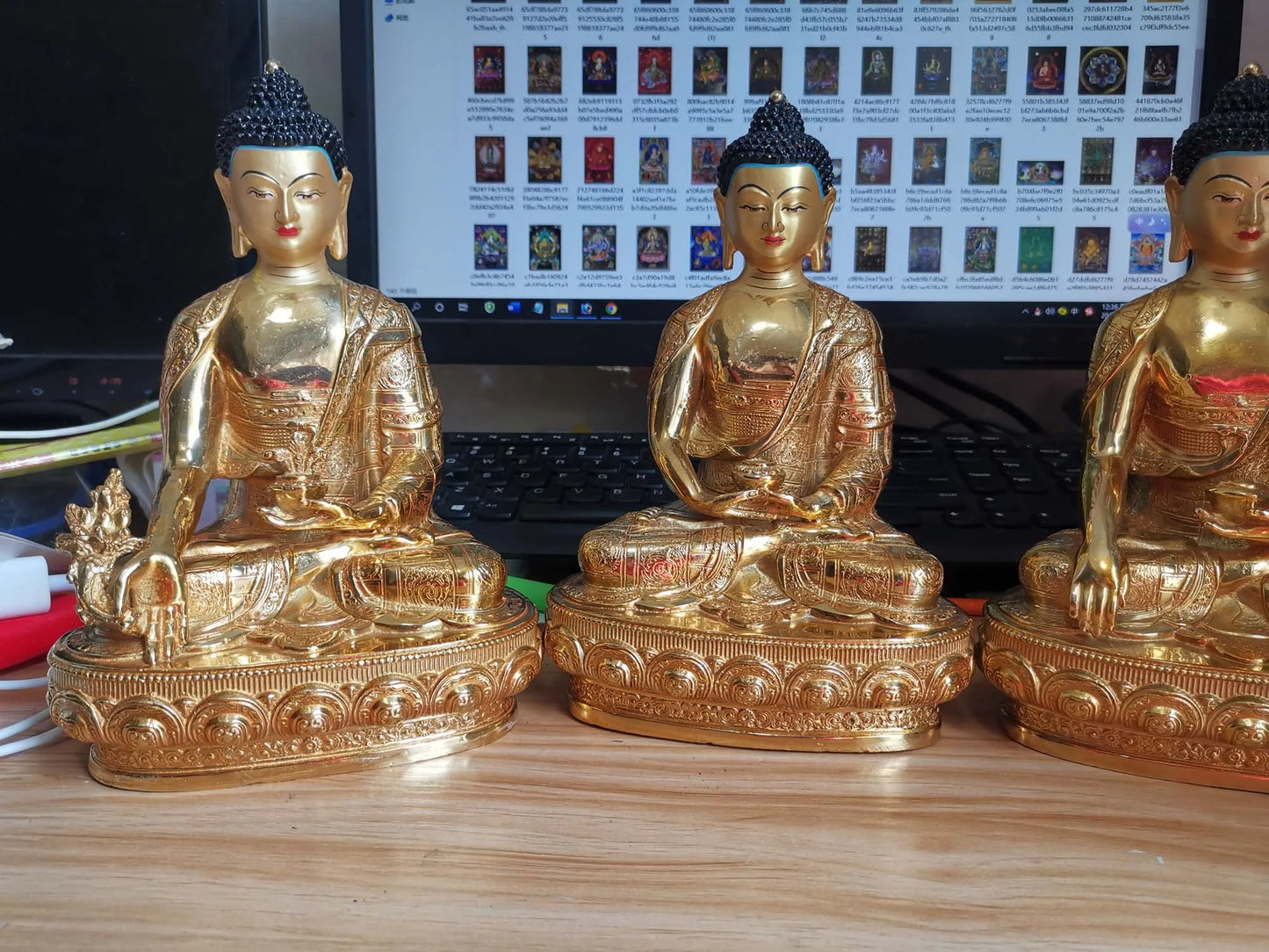 A set 3P Sakyamuni Medicine Amitabha buddha statue Buddhism temple HOME gilded copper Buddha statue bless safe health good luck