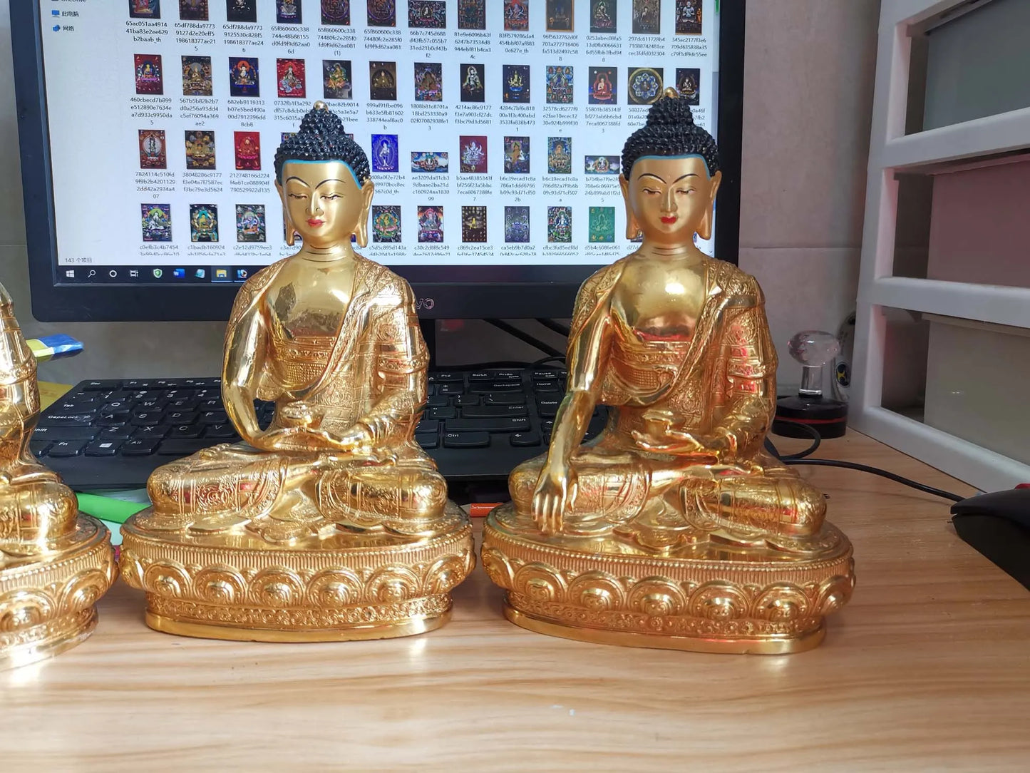 A set 3P Sakyamuni Medicine Amitabha buddha statue Buddhism temple HOME gilded copper Buddha statue bless safe health good luck