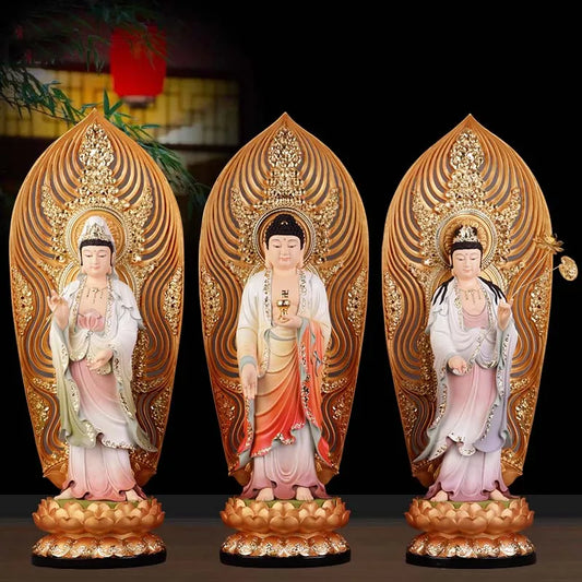 A set 3PCS Asia Buddhism HOME SHOP bring  good luck bless safe health XI FANG SAN SHENG Sakyamuni Guanyin BUDDHA god statue