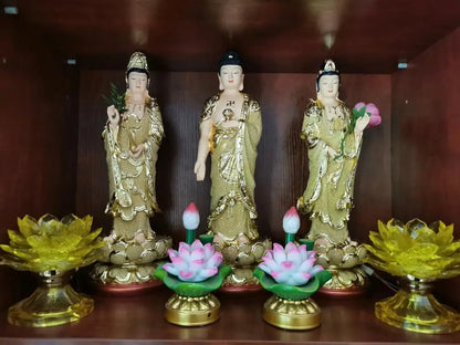 A set 3PCS HOME shrine protection Buddhism XI FANG SANSHENG Standing Guan yin Amitabha Mahasthamaprapta Buddha statue Large 38CM