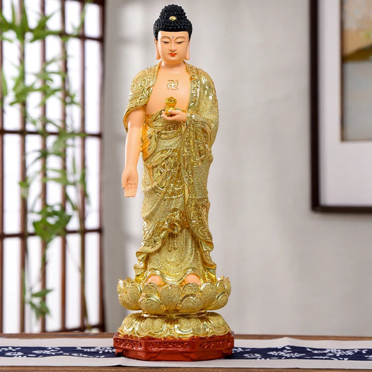 A set 3PCS HOME shrine protection Buddhism XI FANG SANSHENG Standing Guan yin Amitabha Mahasthamaprapta Buddha statue Large 38CM