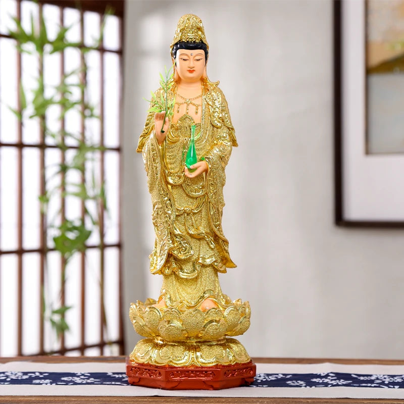 A set 3PCS HOME shrine protection Buddhism XI FANG SANSHENG Standing Guan yin Amitabha Mahasthamaprapta Buddha statue Large 38CM