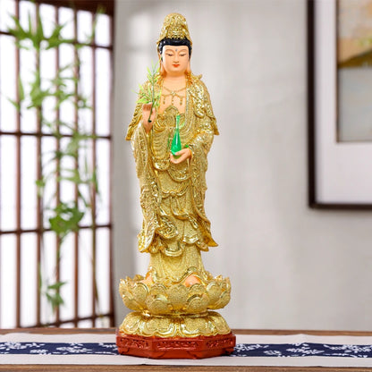 A set 3PCS HOME shrine protection Buddhism XI FANG SANSHENG Standing Guan yin Amitabha Mahasthamaprapta Buddha statue Large 38CM