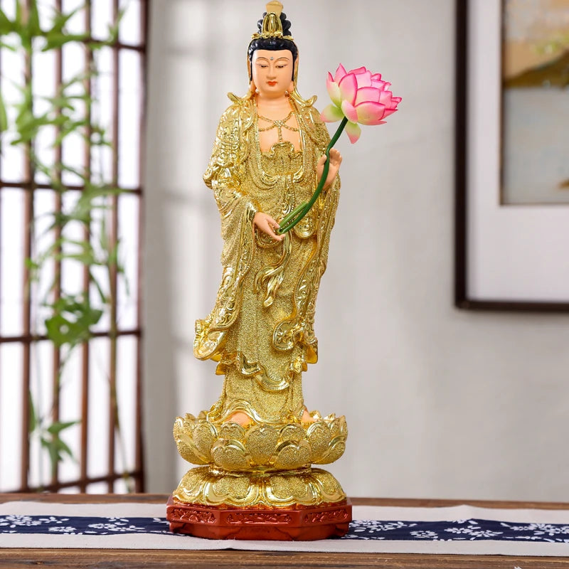 A set 3PCS HOME shrine protection Buddhism XI FANG SANSHENG Standing Guan yin Amitabha Mahasthamaprapta Buddha statue Large 38CM