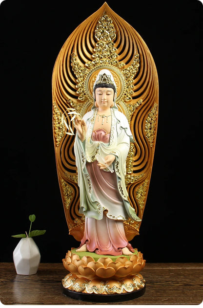 A set 3PCS  Large HOME shrine protection Buddhism XI FANG SANSHENG Standing Guan yin Amitabha Mahasthamaprapta Buddha statue