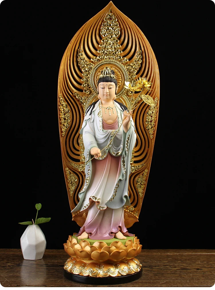 A set 3PCS  Large HOME shrine protection Buddhism XI FANG SANSHENG Standing Guan yin Amitabha Mahasthamaprapta Buddha statue