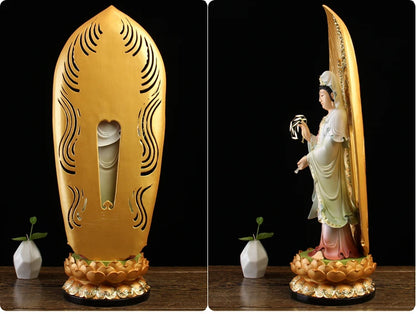 A set 3PCS  Large HOME shrine protection Buddhism XI FANG SANSHENG Standing Guan yin Amitabha Mahasthamaprapta Buddha statue