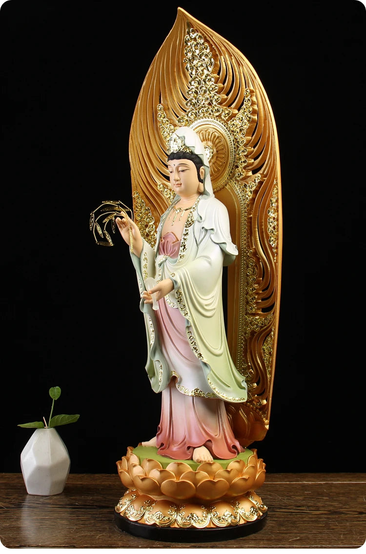 A set 3PCS  Large HOME shrine protection Buddhism XI FANG SANSHENG Standing Guan yin Amitabha Mahasthamaprapta Buddha statue