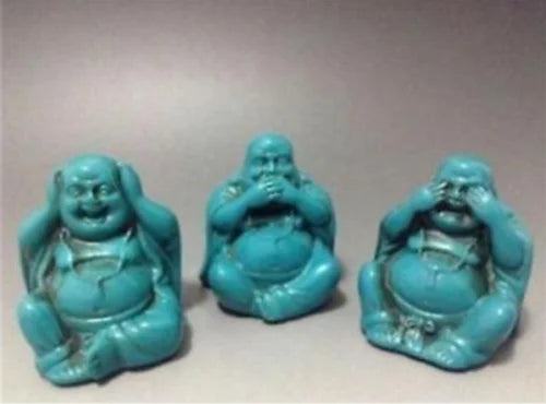A set China Old Tibet Turquoise Hand carved 3 Smile Maitreya Buddha Statues