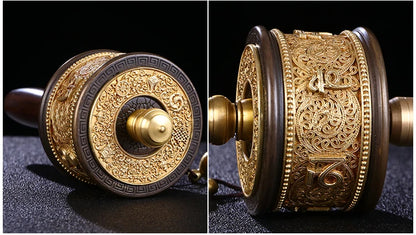 A set # HOME protection high grade Buddhism recite chant scriptures Mantra Turning Scripture prayer wheel + copper flower base
