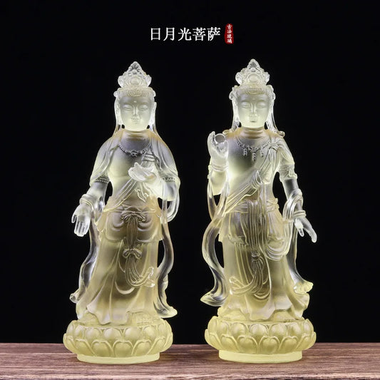 A set of 12.5cm eight Buddha statues Avalokiteshvara standing statue Coloured glaze handicrafts