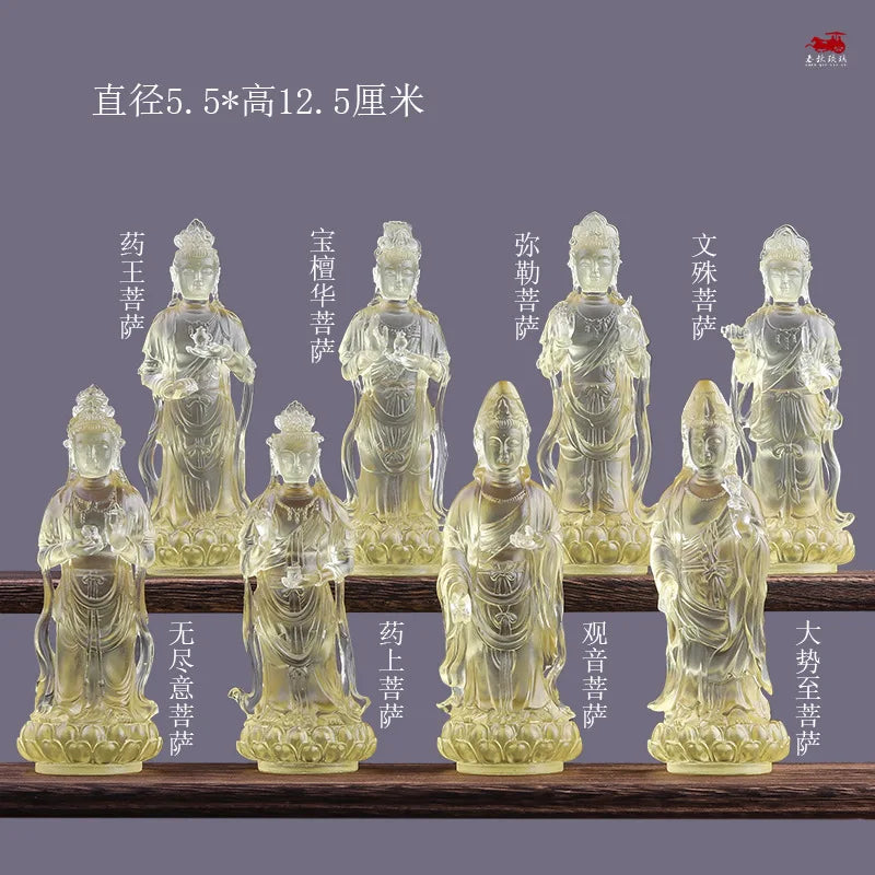 A set of 12.5cm eight Buddha statues Avalokiteshvara standing statue Coloured glaze handicrafts